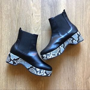 Black Faux Leather Boots with Faux Snakeskin